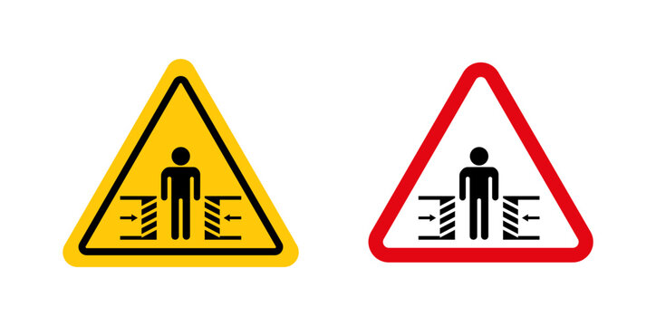 Risk of crushing warning sign. squeeze finger hazard symbol.