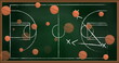 Image of basketballs over drawing of game plan
