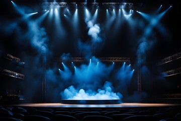 Wall Mural - illuminated stage with blue lights and smoke