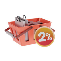 2 Percent Off 3D Icon Illustratrion