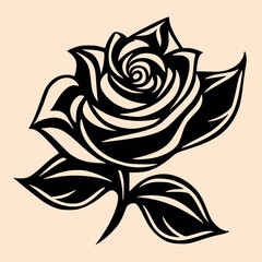 Wall Mural - Black and White Rose Outline Silhouette Ornament Vector Art for Logo and Icon, Sketch, Tattoo, Clip Art