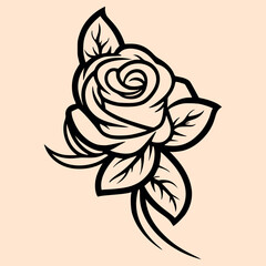 Wall Mural - Black and White Rose Outline Silhouette Ornament Vector Art for Logo and Icon, Sketch, Tattoo, Clip Art