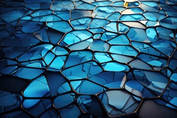 Bottom of Voronoi blocks extruded abstract blue. Clean corporate wall