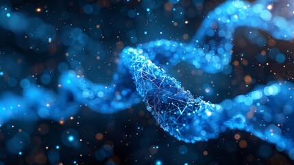 Poster - DNA polygonal concept. Modern mesh debris spheres. Blue structure style illustration.