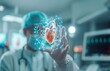  Surgeon uses index finger to touch virtual holographic button about heart system generative ai art