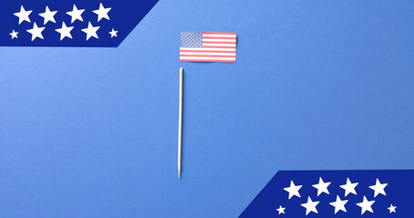 Poster - Image of flag of united states of america on blue background