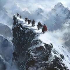 Canvas Print - a group of people walking on a mountain