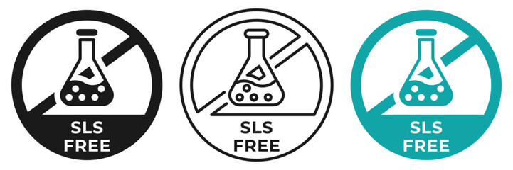 Wall Mural - SLS and SLES free icon. Paraffin, paraben and sulfate forbidden label. No chemicals ban or prohibition logo, illustration, badge, symbol, stamp, sticker, emblem or seal isolated.