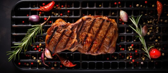 Poster - Sizzling BBQ Grilled Meat Skewers With Flavorful Seasonal Vegetables and Aromatic Herbs