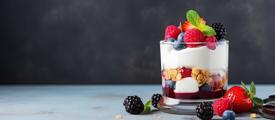 Canvas Print - Colorful Glass Filled with Fresh Fruits and Delicious Cookies on Table