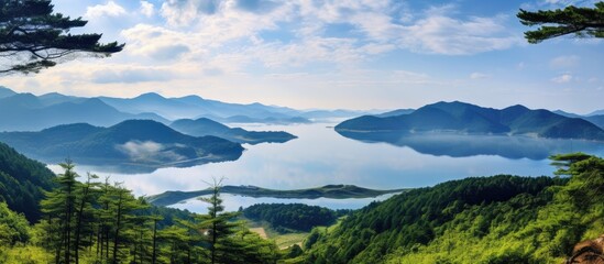 Poster - Tranquil Lake Serenity: Reflective Waters Surrounded by Lush Forest Canopy