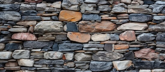 Sticker - Vibrant Stone Wall Featuring Striking Red and Blue Stones, Texture Background for Design Projects