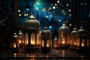 Wall Mural - Festive greeting card for Muslim holy month Ramadan Kareem.