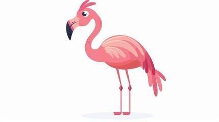 Wall Mural - The cute pink flamingo is stylized in Scandinavian style. Exotic exotic feathered fauna. The funny African animal with the beak stands with a raised leg. Flat modern illustration isolated on white.