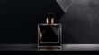 the minimalist charm of a black fragrance perfume bottle mockup against a dark, empty backdrop, attractive look
