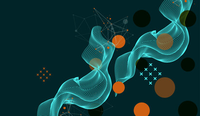 Wall Mural - the abstract wave is made in a frame style. template for science and technology presentation. hand d