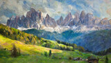 Fototapeta Boho - An acrylic and oil style painting of the Dolomites and Italian mountain ranges
