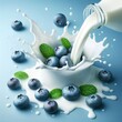 
Milk splash | an explosion in a clear, Glass Bottle, Milk, splash, Milkshake Splash. milk with a splash Blue Background, Various Berries, Milk splash with blueberries, mint leaves,