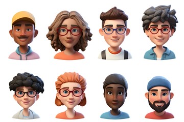3d avatar of a group of young people of different genders on a white background
