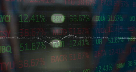 Poster - Image of stock market on black background