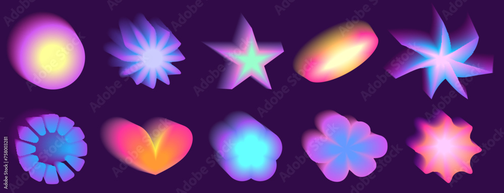 Gradient Y2k shape blur set. Flower, star, planet blurry aesthetic y2k ...