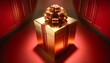 Gold gift box with ribbon