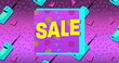 Image of the word Sale in yellow letters with a purple square and brightly coloured mobile phone ico