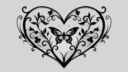 a-heart-shape-will-contain-flowers flying butterfly vector illustration