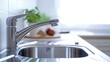 cf0 kitchen sink. Water faucet on. Solid white background., AI Generative