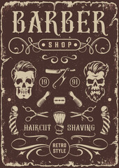 Canvas Print - Brutal barber monochrome vintage flyer