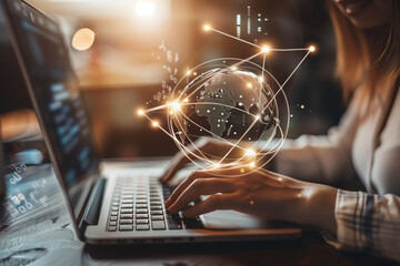 Communication technology for internet business. Global world network and telecommunication on earth cryptocurrency and blockchain and IoT.