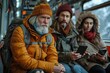 © Larisa AI - Three people riding public transportation, looking pensive, gazing in different