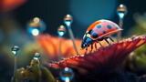 Fototapeta Sport - A close-up macro photo of a vibrant ladybug