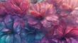 Lush Pink and Purple Flowers with Water Droplets, Creating a Vivid and Textured Floral Landscape