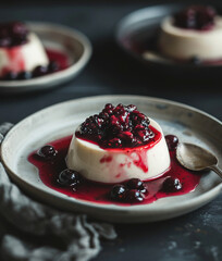 Wall Mural - Italian dessert panna cotta with berry sauce and fresh berries