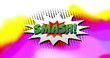 Image of smash text in speech bubble over vibrant waving lines