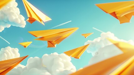 Aufkleber - Modern cartoon of a school notebook with yellow paper airplanes in flight.
