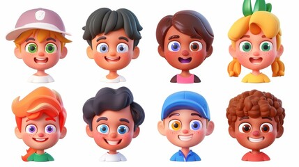 Wall Mural - The best collection of 3D kid avatars, cartoon boy and girl characters, school teen characters, junior students portraits with clipart.