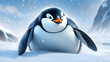 Portrait of a penguin Cheerful, happy in a snowy landscape. Playful, happy animal. Generative Ai.
