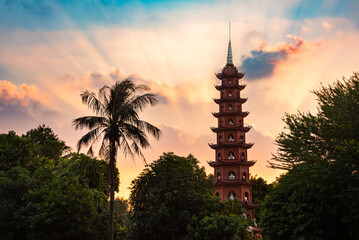 Wall Mural - Tran quoc pagoda on sunset in Hanoi city, Vietnam