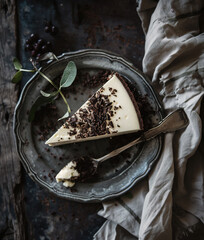 Wall Mural - Slice of cheesecake on plate 