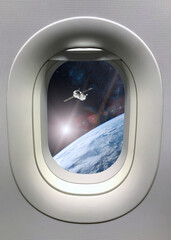 Wall Mural - view from porthole window on spacecraft launch into space. elements of this image furnished by nasa.