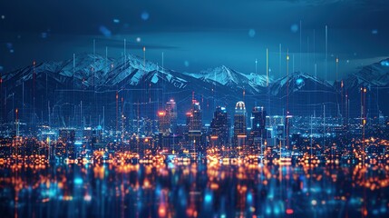 Wall Mural - Skyline of Salt Lake City downtown in Utah with Wasatch Range Mountains in the background. Economical stock market graph