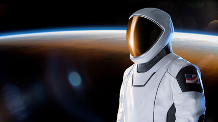 Wall Mural - spaceman in outer space on earth planet background. exploration theme. elements of this image furnis