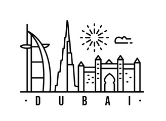 Wall Mural - Dubai minimal style City Outline Skyline with Typographic.