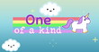 Digital image of unicorn running across the screen while leaving behind rainbow with text that reads