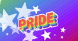 Image of pride and stars over rainbow background