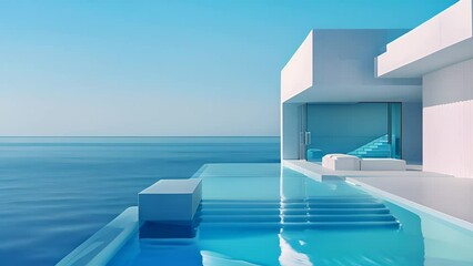 Wall Mural - Minimalistic large swimming pool located right next to the ocean, offering a unique experience of swimming with breathtaking ocean views