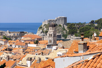 Wall Mural - Aerial view of Old Town (Stari Grad) from medieval City Wallsby Adriatic Sea, Dubrovnik, Croatia