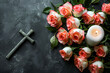 Condolence card , roses, black background.  Generative AI